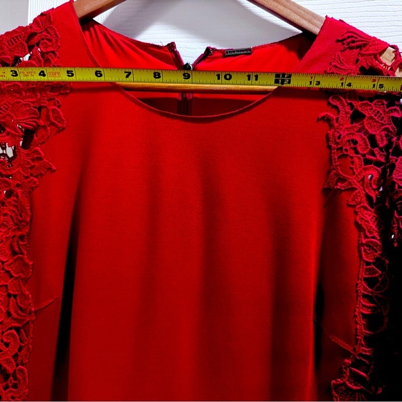 Elie Tahari Embroidered Red Flutter Sleeve Sheath Dress - Picture 13 of 13